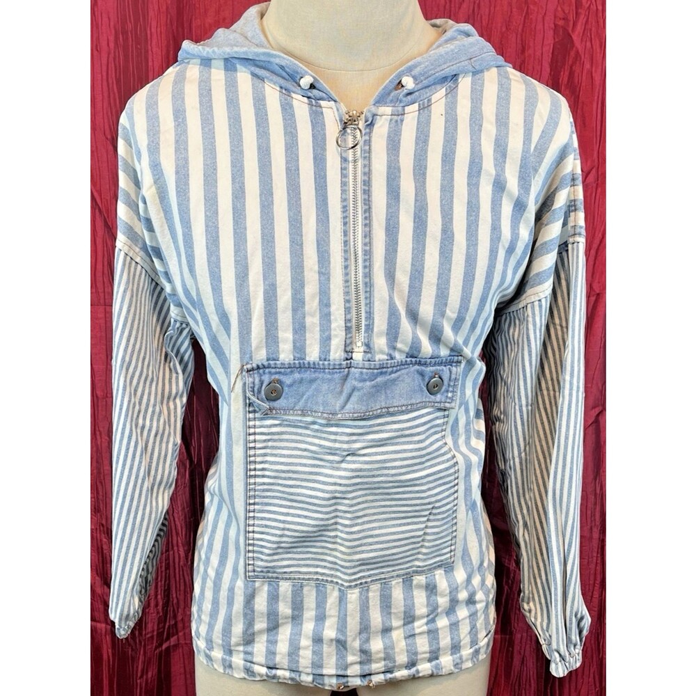 Womens Vtg NUOVO County Seat Striped 1/4Zip Hooded Anorak Parka Jacket sz M